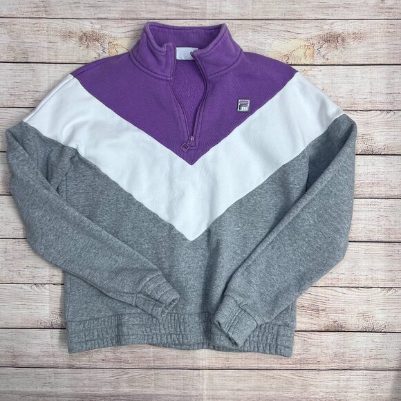 Fila Sweaters - Y2K FILA Colorblock Quarter-Zip Sweatshirt | Size MED | Purple/White/Gray Fleece
